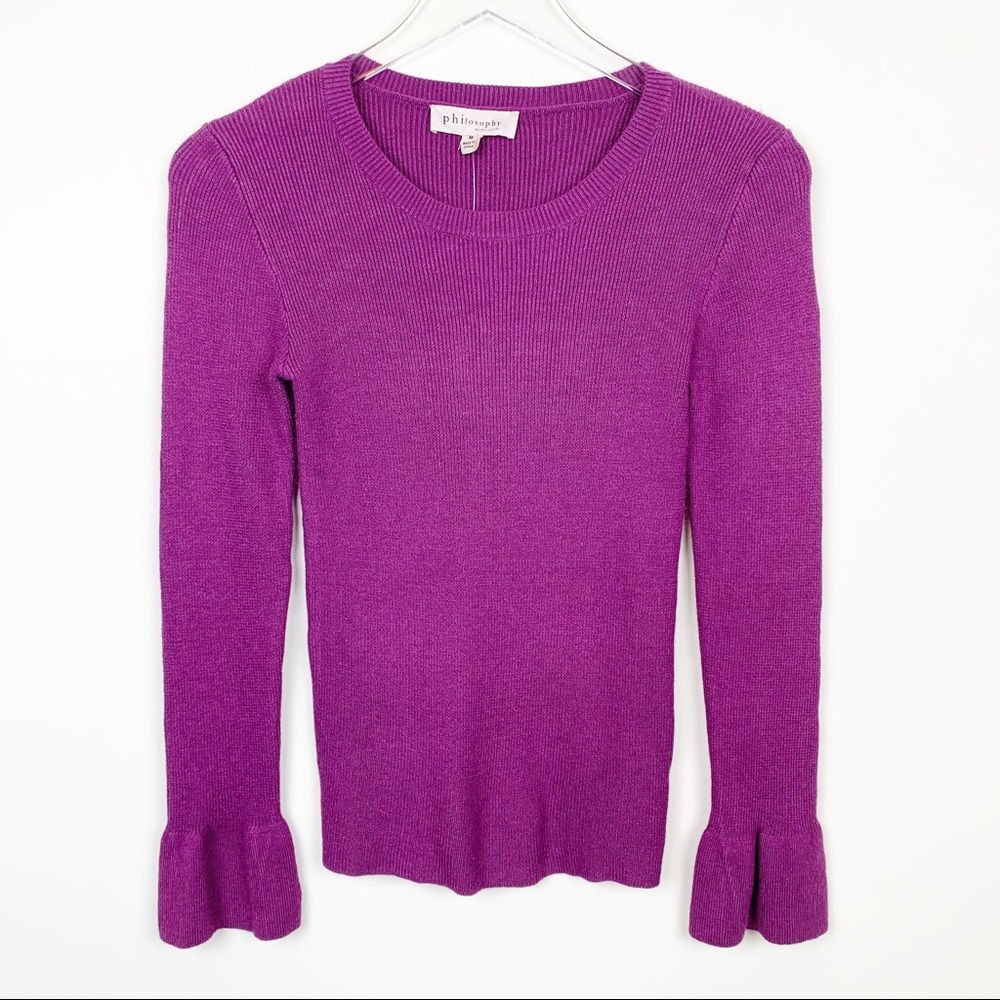 Philosophy | Soft Ribbed Ruffle Sleeve Sweater in Bramble Wine NWT